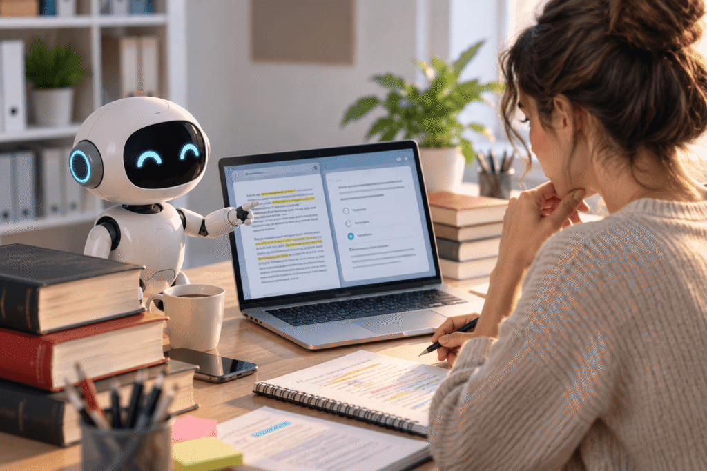 Opositora estudiando legislación con ayuda de una herramienta de inteligencia artificial