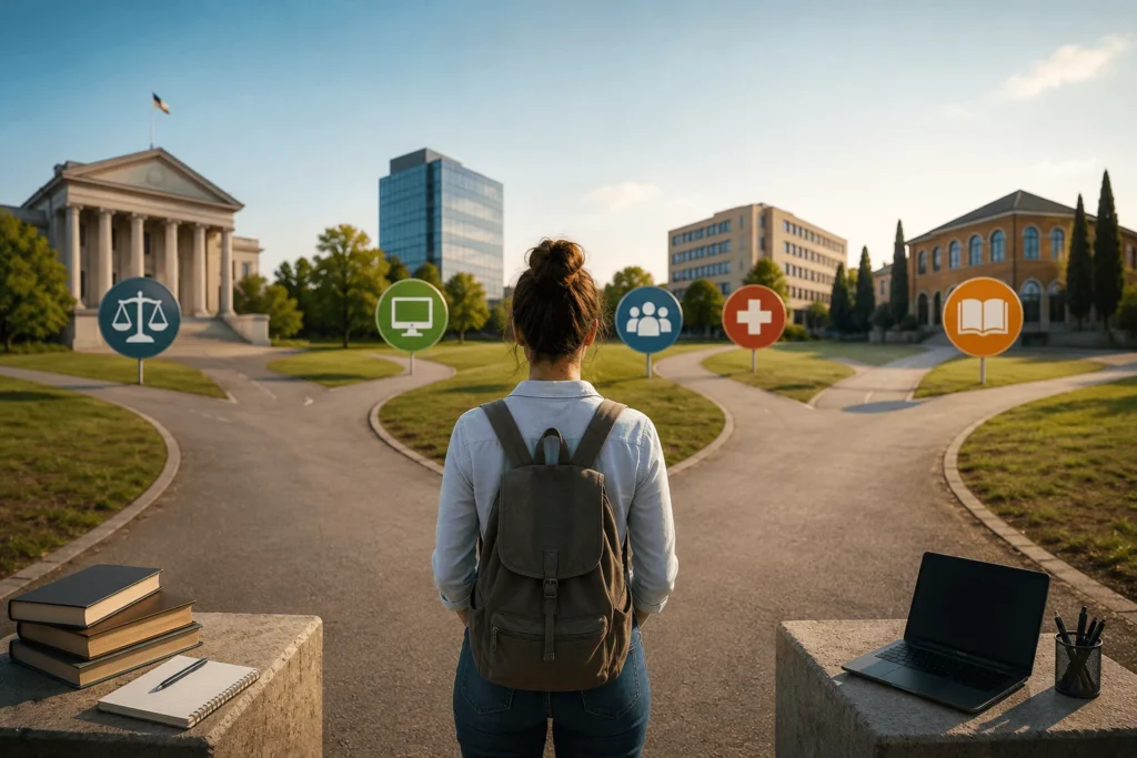 Persona ante varios caminos que representan diferentes opciones de empleo público