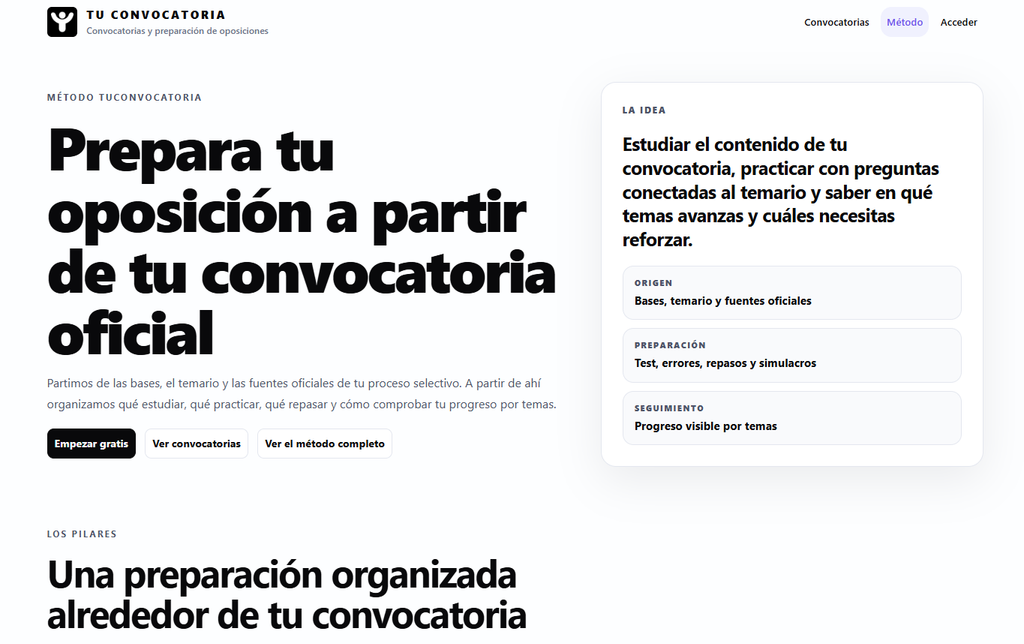 TuConvocatoria: una plataforma que organiza el estudio de oposiciones a partir de la convocatoria oficial 1