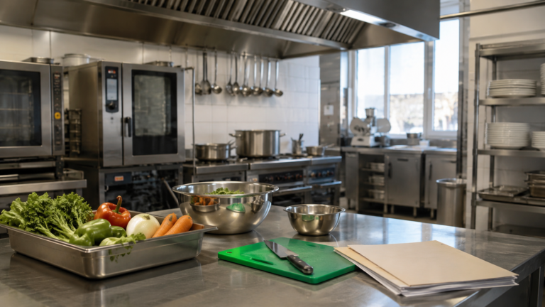 Cocina profesional de un centro educativo, relacionada con la convocatoria de personal laboral de la Generalitat de Catalunya