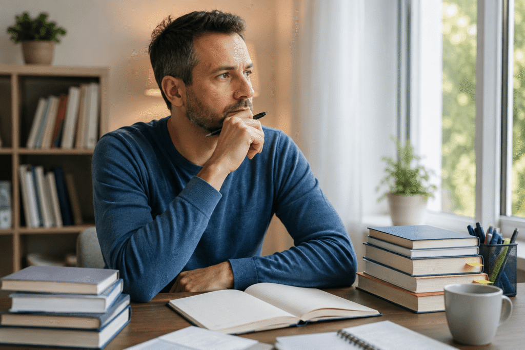 Persona estudiando una oposición en casa mientras compagina la preparación con el trabajo
