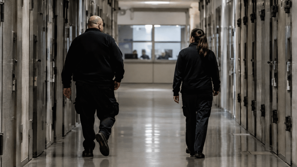 Pasillo de un centro penitenciario relacionado con el trabajo de ayudantes en ejecución penal