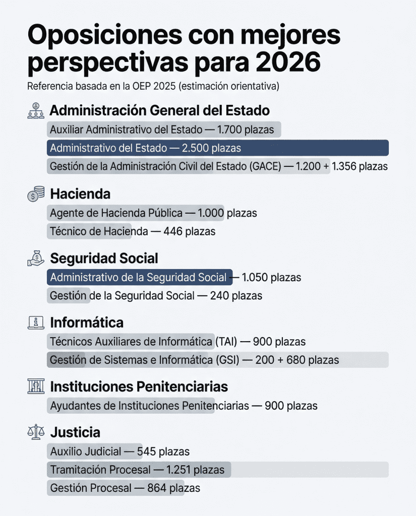 OEP 2026: previsión de plazas y dónde estarán las mayores oportunidades en el empleo público 1 Dónde están las mayores oportunidades en la OEP 2026
