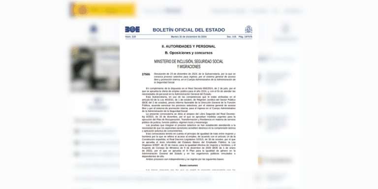 Convocatoria para 1920 plazas en el Cuerpo Administrativo de la Administración de la Seguridad Social