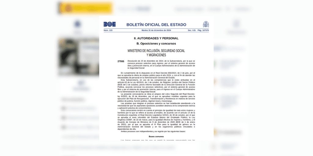 Convocatoria para 1920 plazas en el Cuerpo Administrativo de la Administración de la Seguridad Social