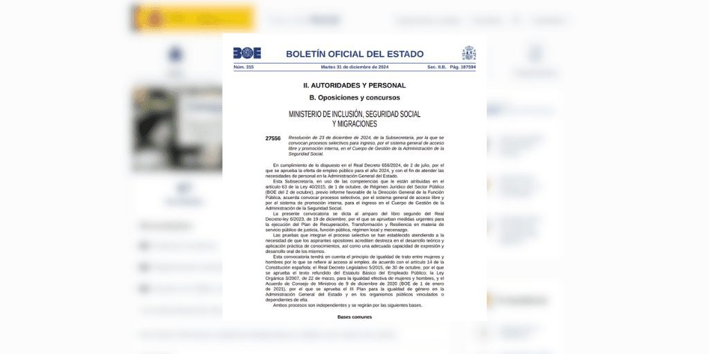 Convocatoria de 2179 plazas en el Cuerpo de Gestión de la Seguridad Social.