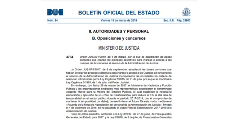 344 plazas en la convocatoria de oposiciones a Justicia (grupo discapacidad): gestión, tramitación y auxilio judicial