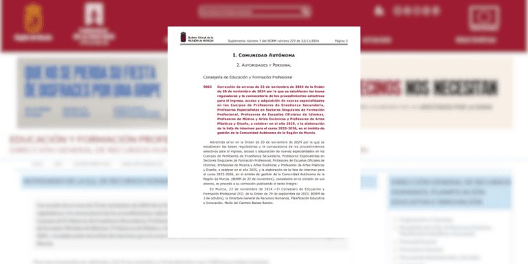 Convocatoria de 1495 plazas para las Oposiciones de Secundaria, FP y otros cuerpos docentes 2025 en la Región de Murcia