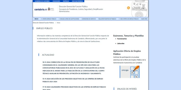 Convocatoria de proceso selectivo para cubrir 20 plazas de Subalterno/a en Cantabria