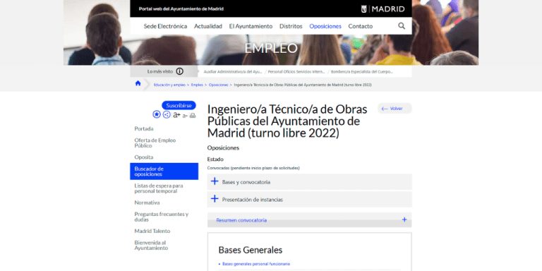 Convocatoria para 35 plazas de Ingeniero/a Técnico/a de Obras Públicas en el Ayuntamiento de Madrid