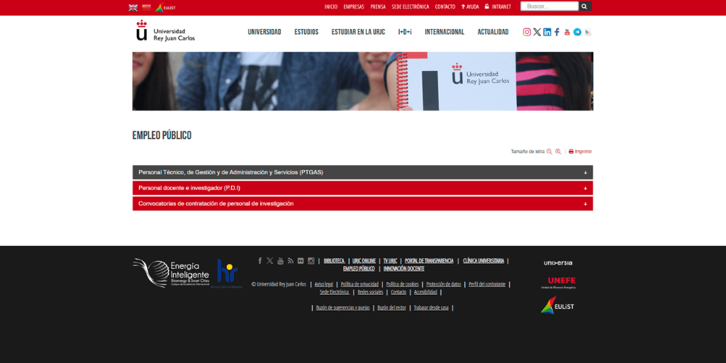 Convocatoria de 118 plazas en la Universidad Rey Juan Carlos