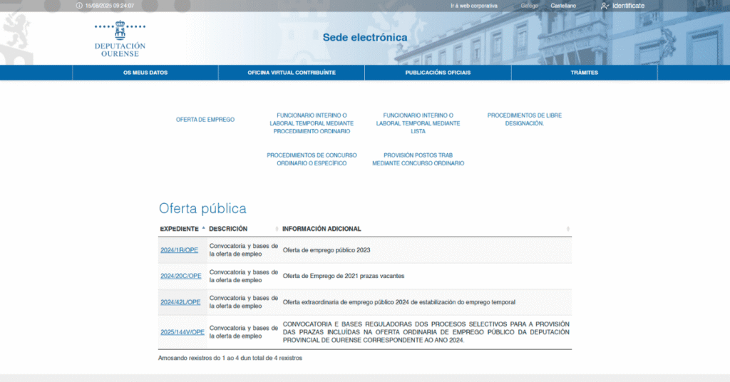 Oposiciones en la Diputación de Ourense: 36 plazas en distintas categorías profesionales