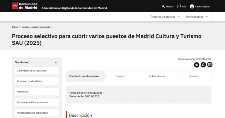 Proceso selectivo para cubrir varios puestos de Madrid Cultura y Turismo SAU (2025)