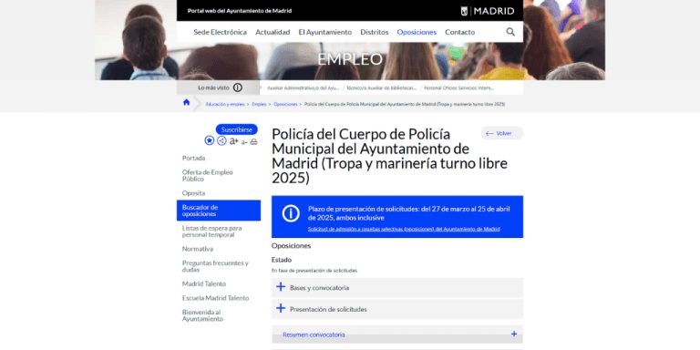 Convocatoria para cubrir 550 plazas en el Cuerpo de Policía Municipal del Ayuntamiento de Madrid