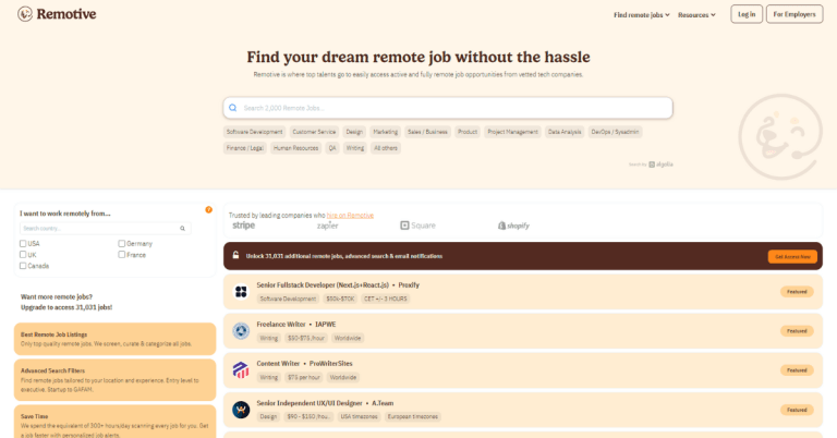 Remotive, una plataforma dedicada a conectar talento con oportunidades de trabajo a distancia en empresas verificadas.